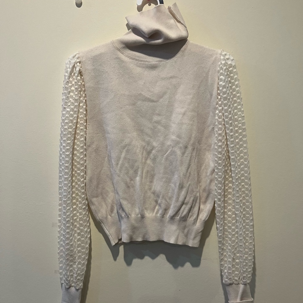 Zara Cream Turtleneck Blouse with Sheer Sleeves
